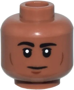 Minifigure, Head Black Rounded Eyebrows, Upper Eyelids, Reddish Brown Cheek Lines and Chin Dimple, Neutral Pattern - Vented Stud
