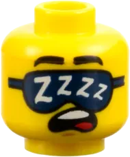 Minifigure, Head Dual Sided Black Eyebrows, Medium Nougat Chin Dimple, Neutral with Eyelids / Sleeping with Open Mouth, Dark Blue Sleep Mask with White 'ZZZZ' Pattern - Vented Stud