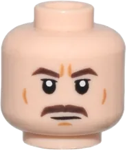 Minifigure, Head Dual Sided Dark Brown Eyebrows and Moustache, Dark Orange Lines, Neutral / Open Mouth Pattern &#40;SW Admiral Yularen&#41; - Vented Stud