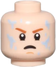 Minifigure, Head Dual Sided Dark Orange Eyebrows and Beard, Neutral / Angry with Bright Light Blue Water Drops Pattern - Vented Stud