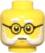 Minifigure, Head Dual Sided White and Light Bluish Gray Eyebrows and Beard, Black Round Glasses, Closed Mouth / Open Mouth Smile Pattern - Vented Stud