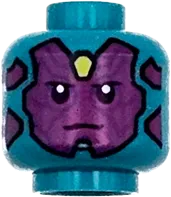 Minifigure, Head Magenta Face and Scales, Black Outlined, Eyes with White Pupils, Closed Narrow Mouth and Yellow Jewel on Forehead Pattern - Vented Stud