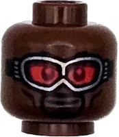 Minifigure, Head Silver Goggles with Red Lenses and Black Band, Wide Eyes, Narrow Mouth, Thin Beard Pattern - Vented Stud