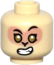 Minifigure, Head Dual Sided Gold Eyes, White and Red Mask with Black Markings / Nougat Fur, Eyebrow Raised Pattern - Vented Stud