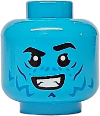 Minifigure, Head Dual Sided Black Eyebrows, Blue and Dark Blue Cheek Lines and Wrinkles, Grimace / Open Mouth Smile Pattern - Vented Stud