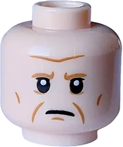 Minifigure, Head Medium Nougat Eyebrows, Cheek Lines, Chin Dimple and Wrinkles and Black Eyes and Mouth Closed Angry Pattern - Vented Stud
