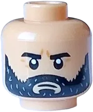 Minifigure, Head Dual Sided Black Thick Eyebrows and Beard and Medium Nougat Wrinkles, Mouth Closed Angry / Open with White Teeth Neutral Pattern - Vented Stud