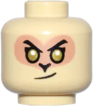 Minifigure, Head Dual Sided Alien Black Eyebrows, Gold Eyes, Nougat Face, Smirk / Surprised Open Mouth with Red Tongue Pattern - Vented Stud