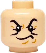 Minifigure, Head Dual Sided Black Eyebrows, Medium Nougat Wrinkles and Dimples, Angry Mouth / Scowl Pattern - Vented Stud