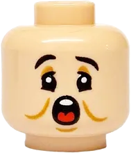 Minifigure, Head Dual Sided Black Eyebrows, Medium Nougat Eyelids, Cheek Lines and Chin Dimple, Open Mouth with White Teeth and Red Tongue / Closed Eyes and Mouth Pattern - Vented Stud