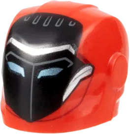 Minifigure, Headgear Helmet Armor Plates and Ear Protectors with Black Face, Metallic Light Blue Eye Slits, Silver Trim Pattern