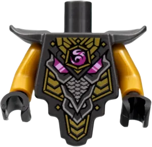 Torso, Modified Short with Smooth Armor Breastplate with Shoulder Pads and Magenta Crystal, Gold and Silver Trim Pattern / Pearl Gold Arms / Black Hands