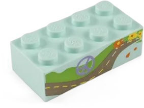 Brick 2 x 4 with Peace Symbol, Road, and Flowers Pattern