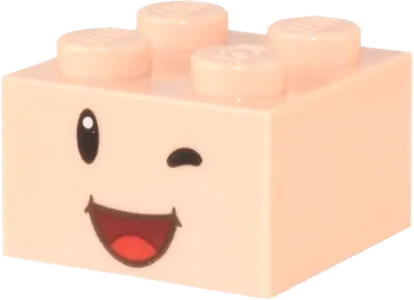 Brick 2 x 2 with Black Eyes, White Pupil, Wink, and Dark Red Open Mouth Smile with Red Tongue Pattern &#40;Super Mario Blue Toad / Purple Toad Face&#41;