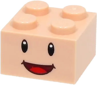 Brick 2 x 2 with Black Eyes, White Pupils, and Dark Red Open Mouth Smile with Red Tongue Pattern &#40;Super Mario Yellow Toad Face&#41;
