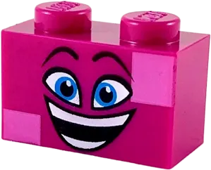 Brick 1 x 2 with Dark Azure Eyes, Raised Eyebrows, Wide Open Smile and Dark Pink Squares on Two Corners Pattern &#40;Queen Watevra Wa'Nabi Face&#41;