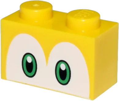 Brick 1 x 2 with Bright Green and Black Eyes on White Background Pattern &#40;Super Mario Koopa Troopa and Paratroopa&#41;