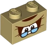 Brick 1 x 2 with Reddish Brown and White Eyes, Black Glasses with Bright Light Blue Lenses, Pronounced Brow Pattern &#40;Super Mario Cranky Kong Upper Face&#41;