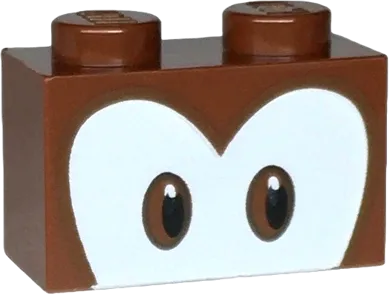 Brick 1 x 2 with Black and Reddish Brown Eyes on White Background Pattern &#40;Super Mario Diddy Kong Upper Face&#41;