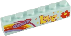 Brick 1 x 6 with 'GROOVY', 'LOVE', Rainbow and Flower Pattern