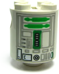 Brick, Round 2 x 2 x 2 Robot Body with Gray Lines and Green Pattern (R2-R7)