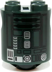 Brick, Round 2 x 2 x 2 Robot Body with Black Lines and Silver Pattern &#40;Festive Astromech Droid / R2-X2&#41;