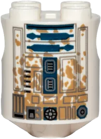 Brick, Round 2 x 2 x 2 Robot Body with Gray Lines and Dark Blue with Dark Tan Dirt Stains Pattern &#40;R2-D2&#41;