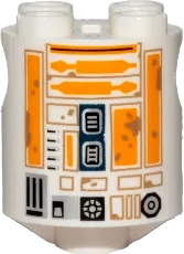 Brick, Round 2 x 2 x 2 Robot Body with Dark Tan Lines and Bright Light Orange with Dark Tan Dirt Stains Pattern &#40;R5-A2&#41;