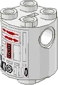 Brick, Round 2 x 2 x 2 Robot Body with Gray Lines and Red Pattern (R5-D4)