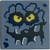 Tile 2 x 2 with Groove with Rock Creature Face with Jagged Grin, Dark Blue Spots and Yellow Eyes Pattern &#40;Brickster&#41;