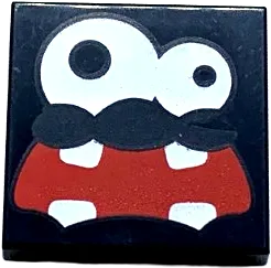Tile 2 x 2 with Groove with White Eyes, Large Right Eye, and Red Wide Open Mouth with 4 Teeth Pattern