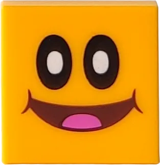Tile 2 x 2 with Groove with Black Oval Eyes, White Pupils, and Reddish Brown Open Mouth Smile with Dark Pink Tongue Pattern &#40;Super Mario Pokey Face&#41;
