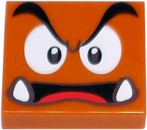 Tile 2 x 2 with Groove with Goomba Face Angry, Open Mouth Pattern