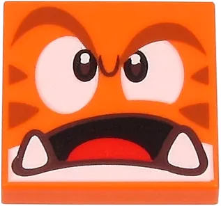 Tile 2 x 2 with Groove with Angry Reddish Brown Eyebrows, Dark Brown and White Eyes, Black Open Mouth with Bottom Fangs and Red Tongue Pattern &#40;Super Mario Cat Goomba Face&#41;