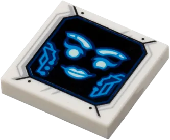 Tile 2 x 2 with Groove with Dark Azure and White Eyebrows, Eyes, Lips, and Circuitry on Black Screen Pattern &#40;Pixal Bot Face&#41;