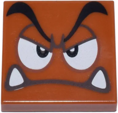 Tile 2 x 2 with Groove with Goomba Face Angry with Half Closed Eyelids Pattern