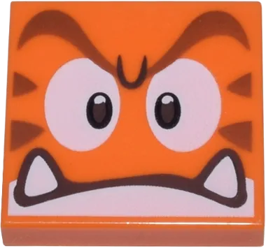 Tile 2 x 2 with Groove with Angry Reddish Brown Eyebrows, Dark Brown and White Eyes, Closed Mouth with Bottom Fangs Pattern &#40;Super Mario Cat Goomba Face&#41;