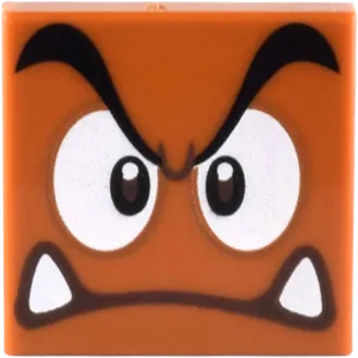 Tile 2 x 2 with Black Eyebrows, Dark Brown and White Eyes Looking Straight, Angry Frown with Bottom Fangs Pattern &#40;Super Mario Goomba Face&#41;