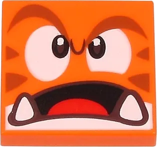 Tile 2 x 2 with Angry Reddish Brown Eyebrows, Dark Brown and White Eyes, Black Open Mouth with Bottom Fangs and Red Tongue Pattern &#40;Super Mario Cat Goomba Face&#41;
