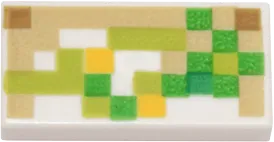 Tile 1 x 2 with Pixelated Green, Lime, Tan and Yellow Pattern &#40;Minecraft Iron Golem&#41;
