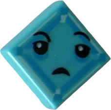 Tile 1 x 1 with Groove with Black Eyes, Small Frown, Light Aqua and Dark Azure Square Pattern &#40;Kryptomite Face&#41;