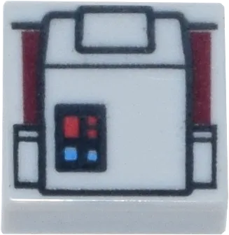 Tile 1 x 1 with Red and Blue Buttons and Backpack Pattern