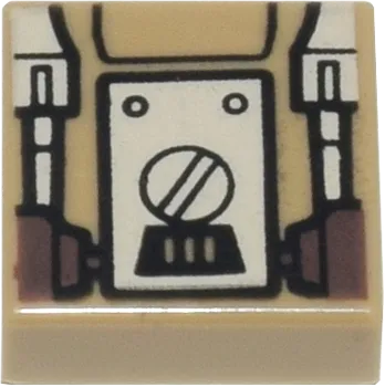 Tile 1 x 1 with White and Dark Brown SW Mark IV Architect Droid Back Panel Pattern &#40;Professor Huyang&#41;