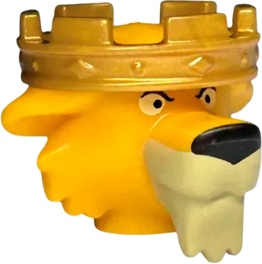 Minifigure, Head, Modified Lion with Molded Gold Crown and Printed Eyes, Black Nose and Tan Muzzle and Beard Pattern
