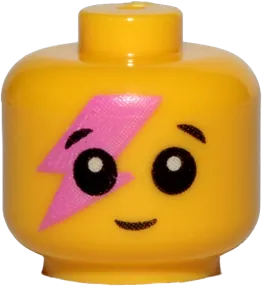 Minifigure, Baby / Toddler Head with Neck with Black Eyes, White Pupils, Smile, and Dark Pink Lightning Bolt Pattern