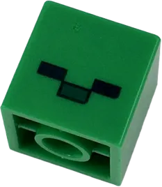 Minifigure, Head, Modified Small Cube with 2 Black Rectangles and 1 Dark Green Rectangle Pattern &#40;Minecraft Baby Zombie&#41;