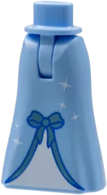 Mini Doll Hips and Skirt Full Length with Metallic Light Blue Bow and Silver Sparkles with Light Aqua Insert Pattern - Thin Hinge