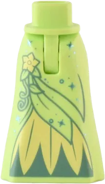 Mini Doll Hips and Skirt Full Length with Metallic Blue Sparkles, Bright Light Yellow Flower and Inset, Leaves and Vine Pattern - Thin Hinge