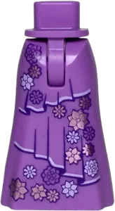 Mini Doll Hips and Skirt Full Length with Dark Purple Layers and Metallic Pink and Lavender Flowers Pattern - Thin Hinge