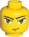 Minifigure, Head Dual Sided Exo-Force Green Eyes with Smirk / Open Mouth Angry Pattern &#40;Ha-Ya-To&#41; - Blocked Open Stud